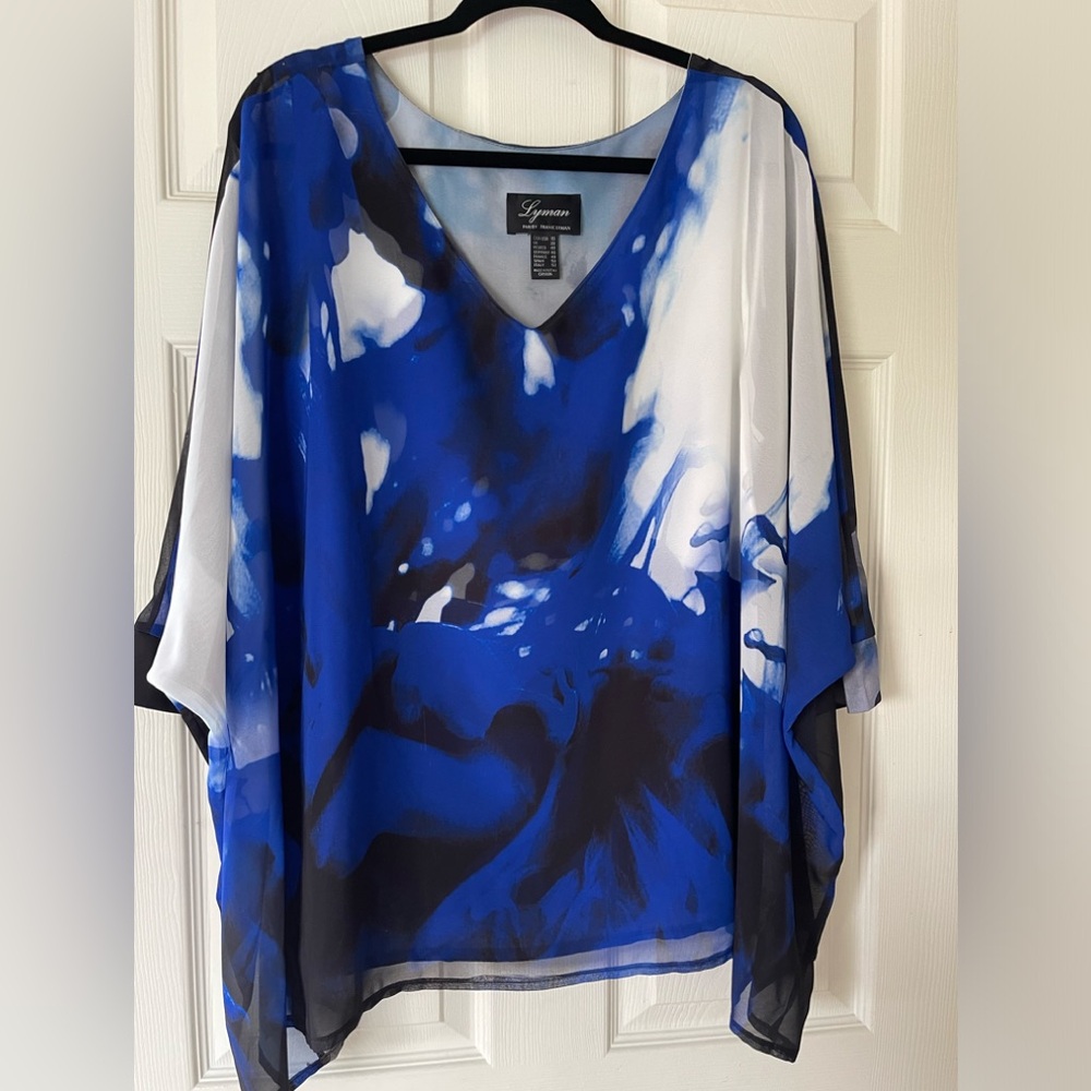 Frank Lyman Blouse size 18 blue black and white